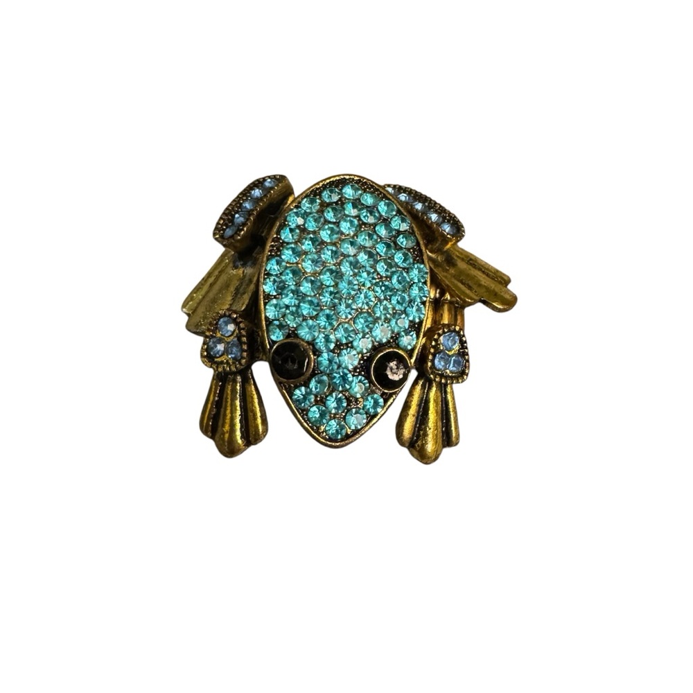 Blue Rhinestone Adjustable Articulated Frog Ring